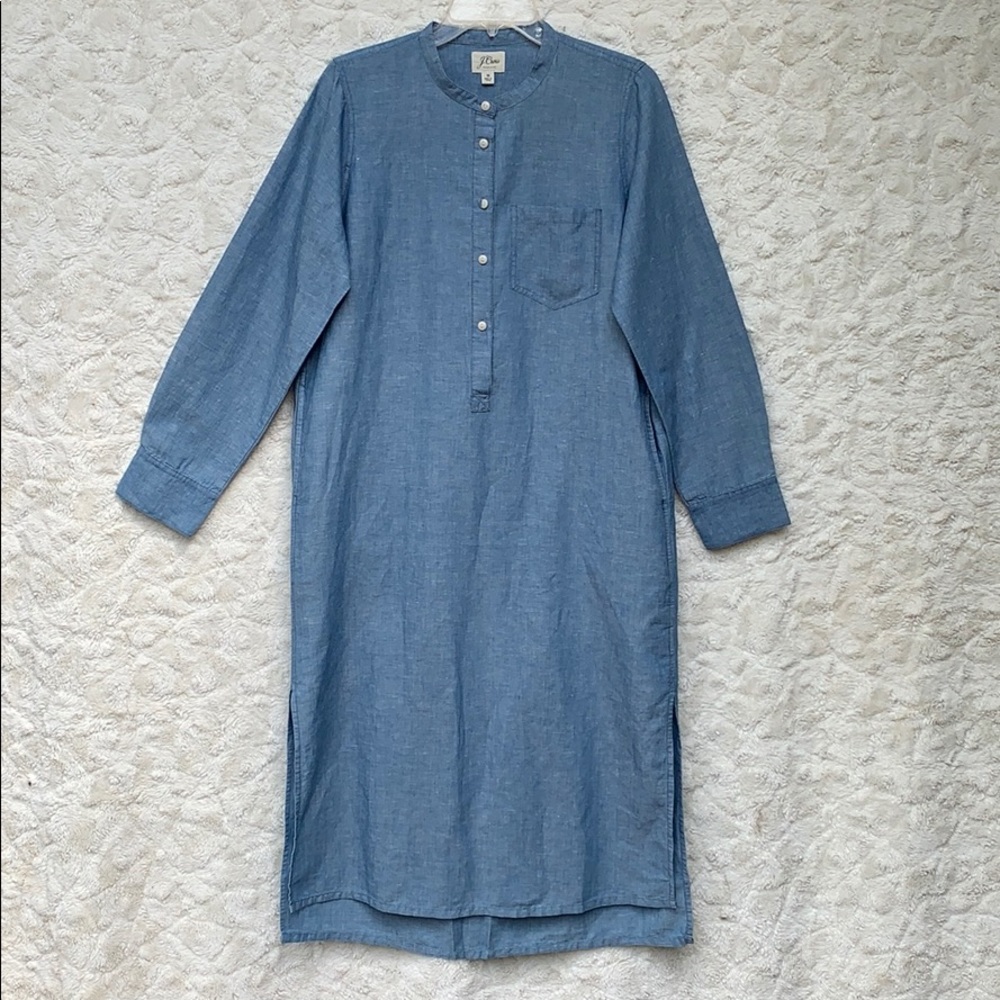 J. Crew Blue Linen Blend Shirt Dress SzMED